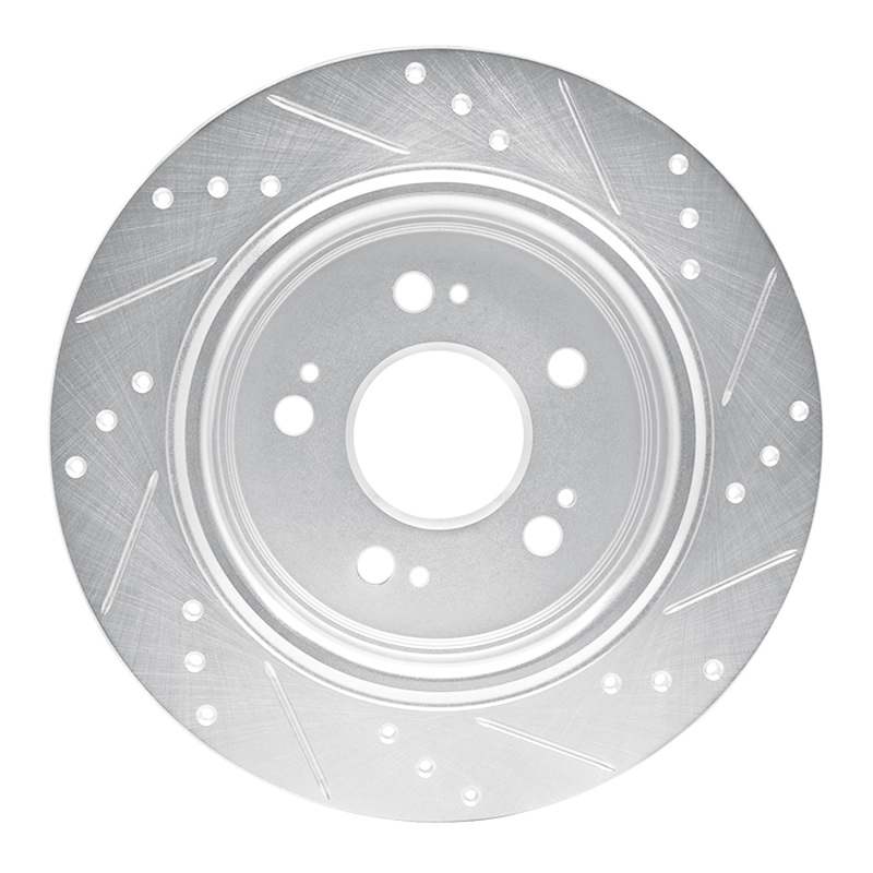 Acura RLX Brake Rotor (1) - Rear Left - R1 Concepts - Drilled & Slotted - Silver - `14-`20